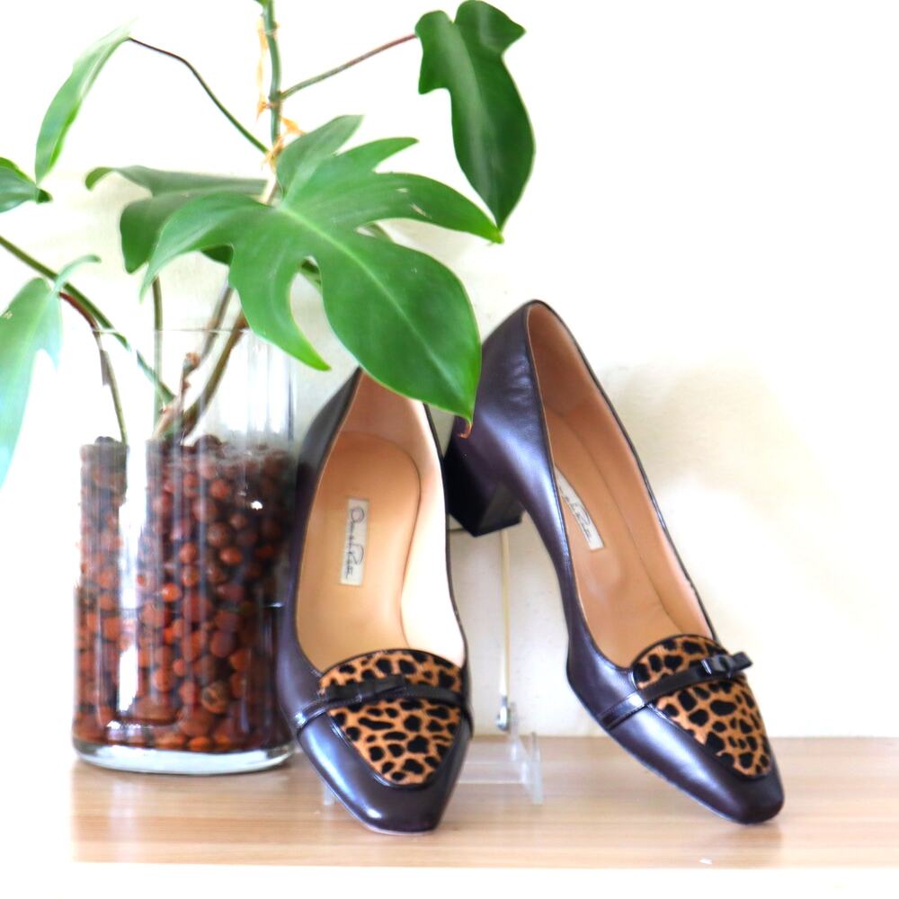 Women's Oscar de la Renta Petiparo Leopard-Print Leather Pumps size 39/US 8.5